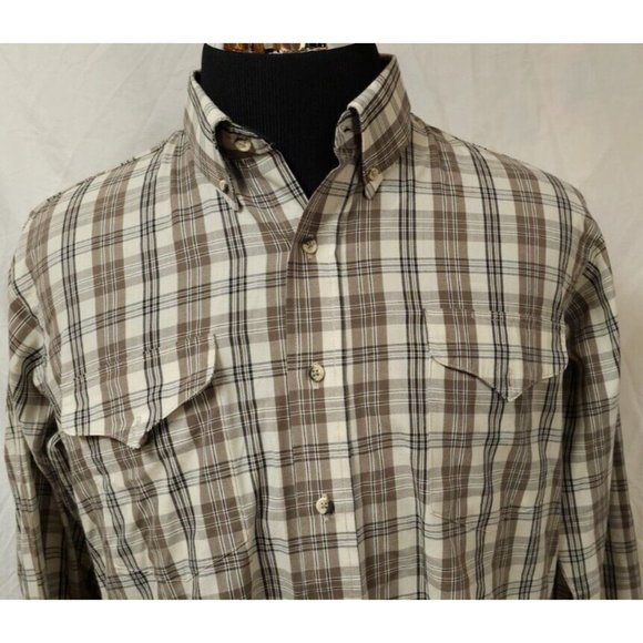 Flying R Ranchwear Large Beige Plaid Classic Fit Extra Long Tail Button Shirt US - Picture 3 of 10